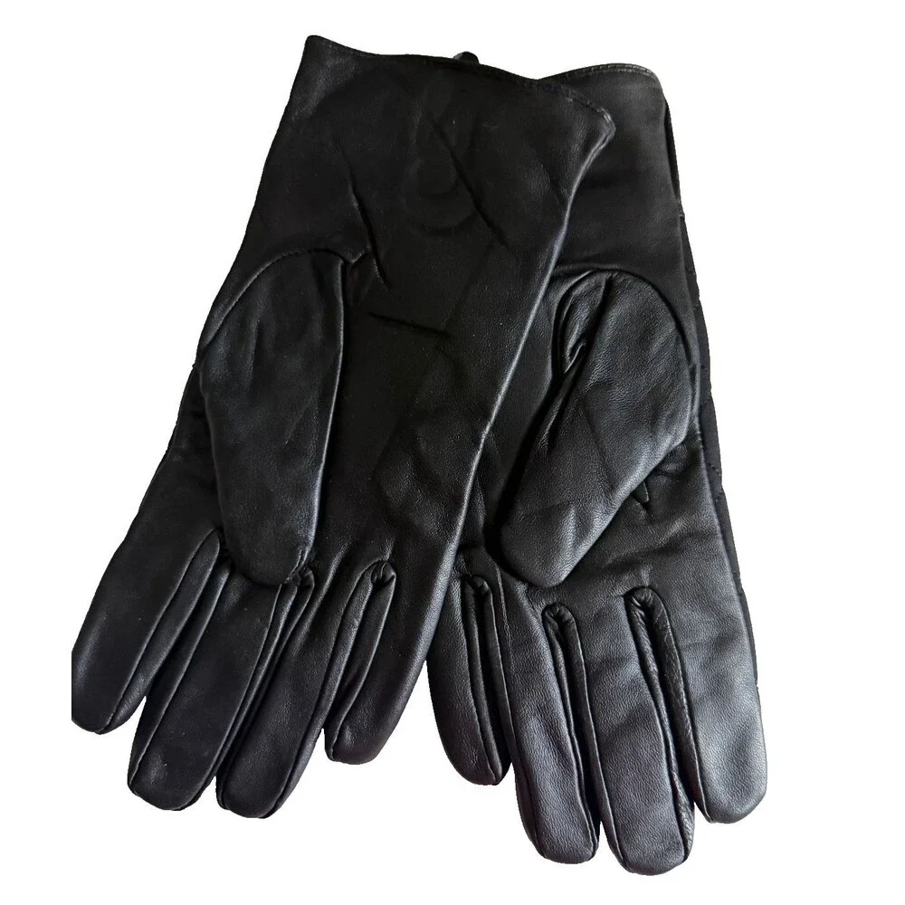 Adrienne Vittadini 100% Cashmere Lined Ladies Gloves Black Quilted Top Leather M